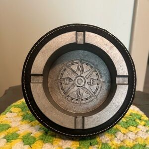 Vintage- Marlboro leather bound pewter compass ashtray.